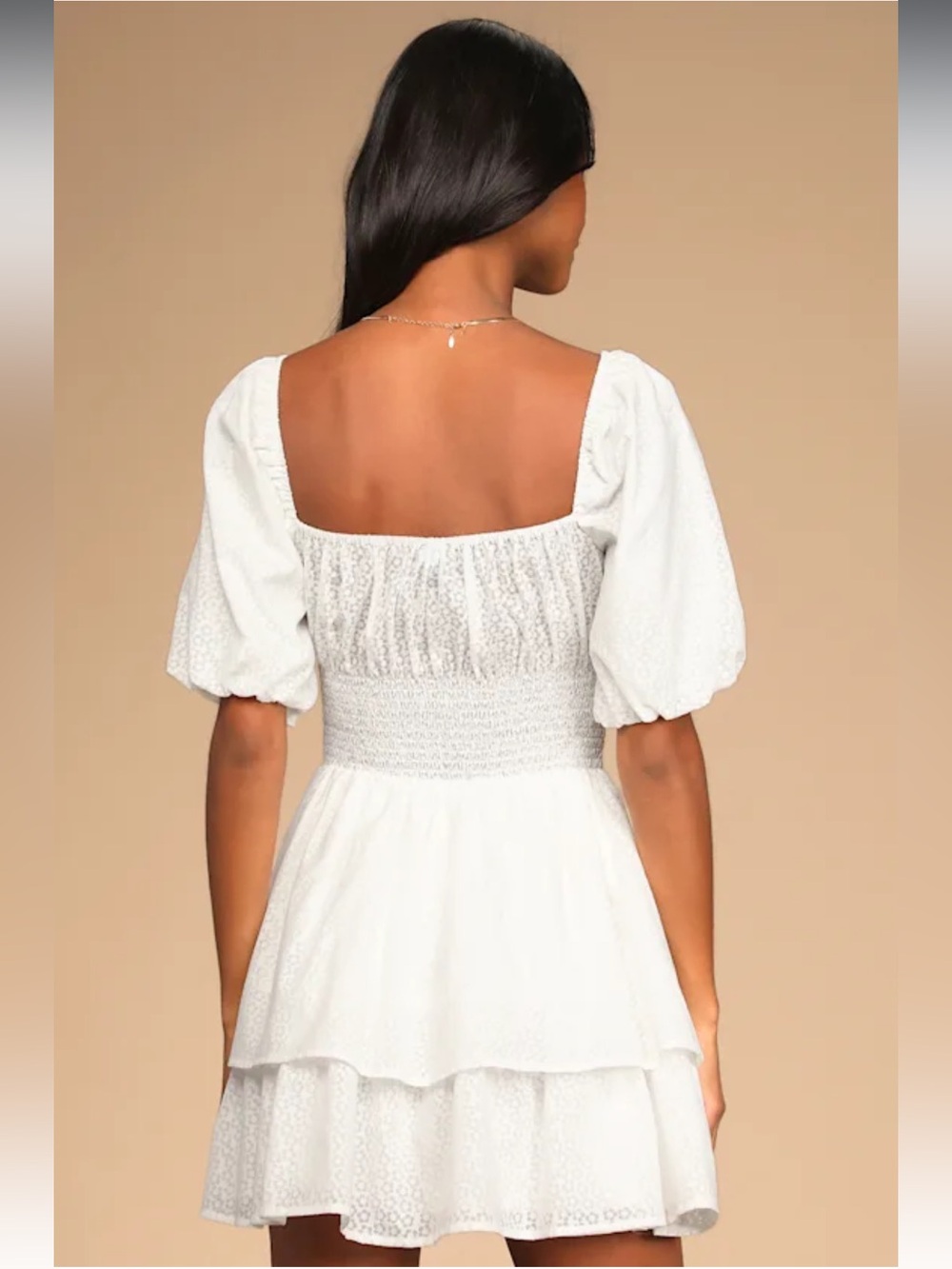 Tiers To Me White Puff Sleeve Tiered Skater Mini Dress - Picture 3 of 12